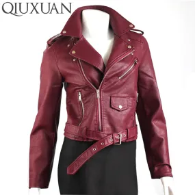 QIUXUAN Women PU Leather Jacket Short Streetwear Coat 2017 Fashion Spring Autumn Women Overcoat Locomotive Jackets Female Tops