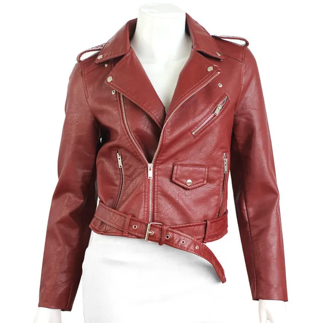 QIUXUAN Women PU Leather Jacket Short Streetwear Coat 2017 Fashion Spring Autumn Women Overcoat Locomotive Jackets Female Tops