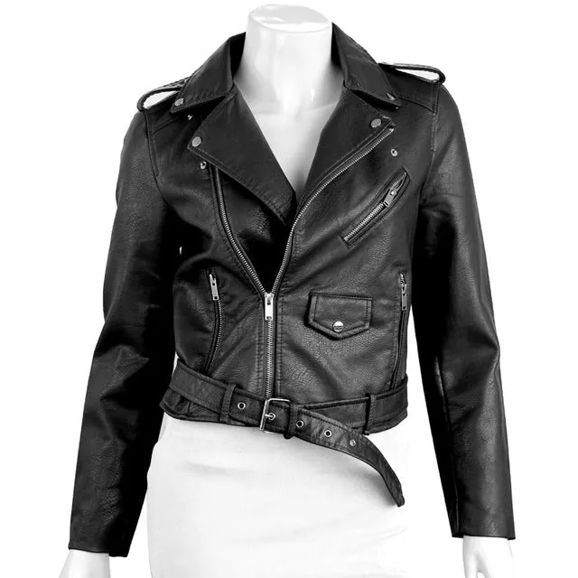 QIUXUAN Women PU Leather Jacket Short Streetwear Coat 2017 Fashion Spring Autumn Women Overcoat Locomotive Jackets Female Tops