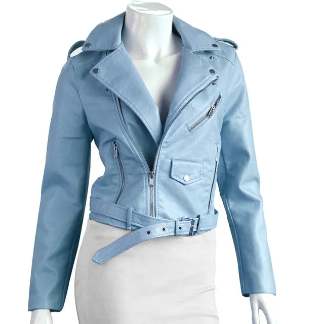 QIUXUAN Women PU Leather Jacket Short Streetwear Coat 2017 Fashion Spring Autumn Women Overcoat Locomotive Jackets Female Tops
