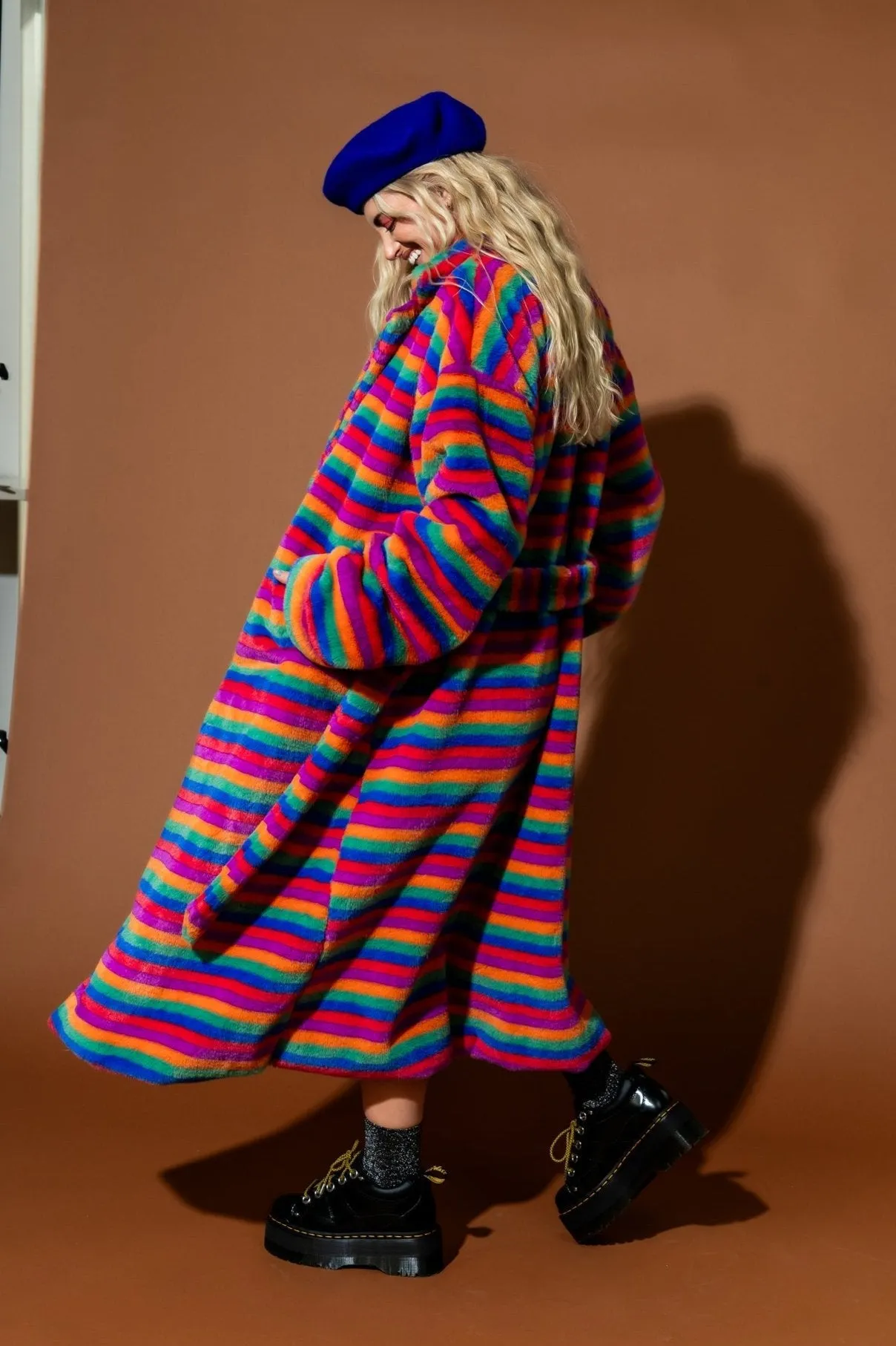 Rainbow Runaway Faux Fur Longline Coat