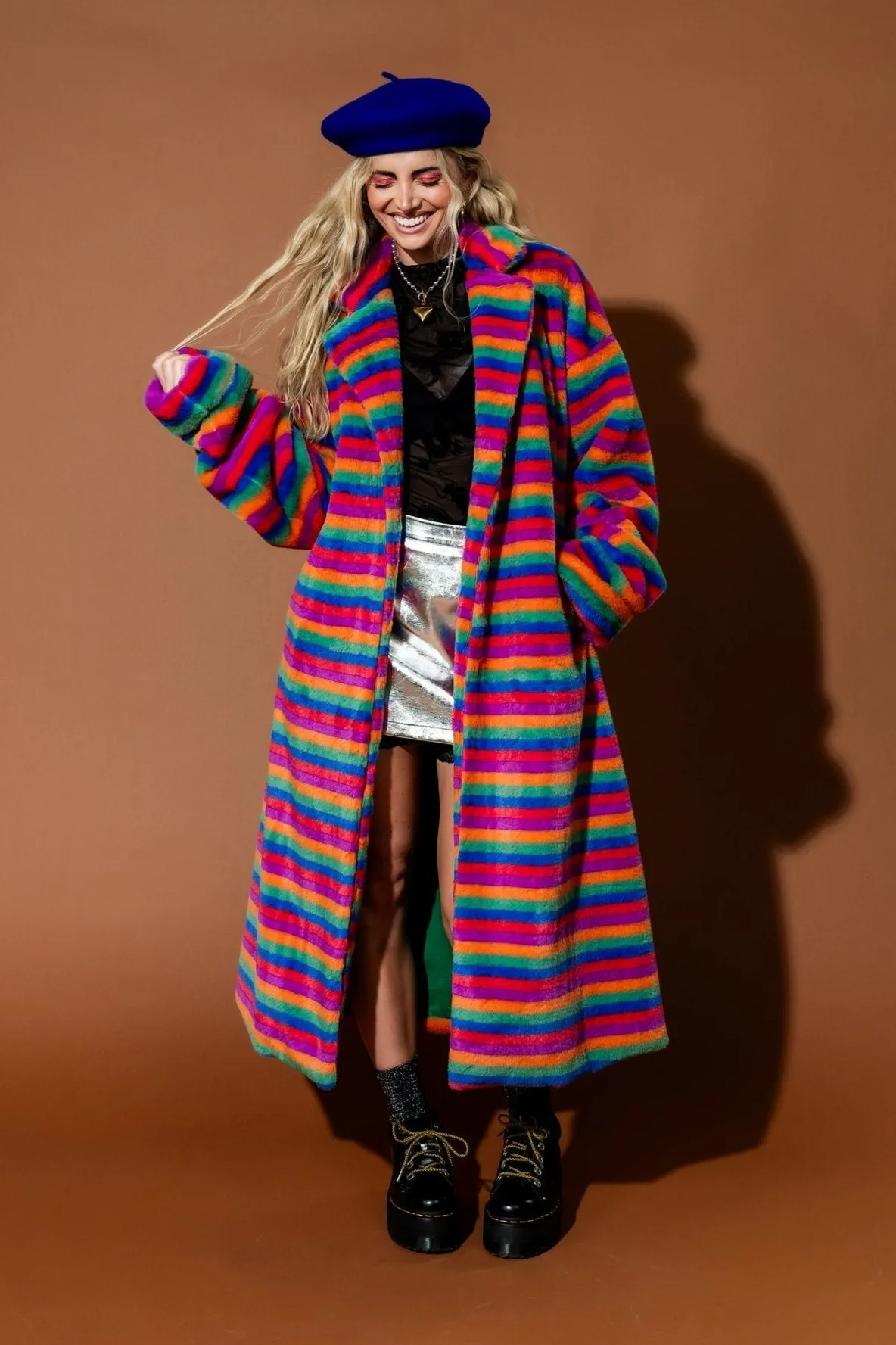 Rainbow Runaway Faux Fur Longline Coat