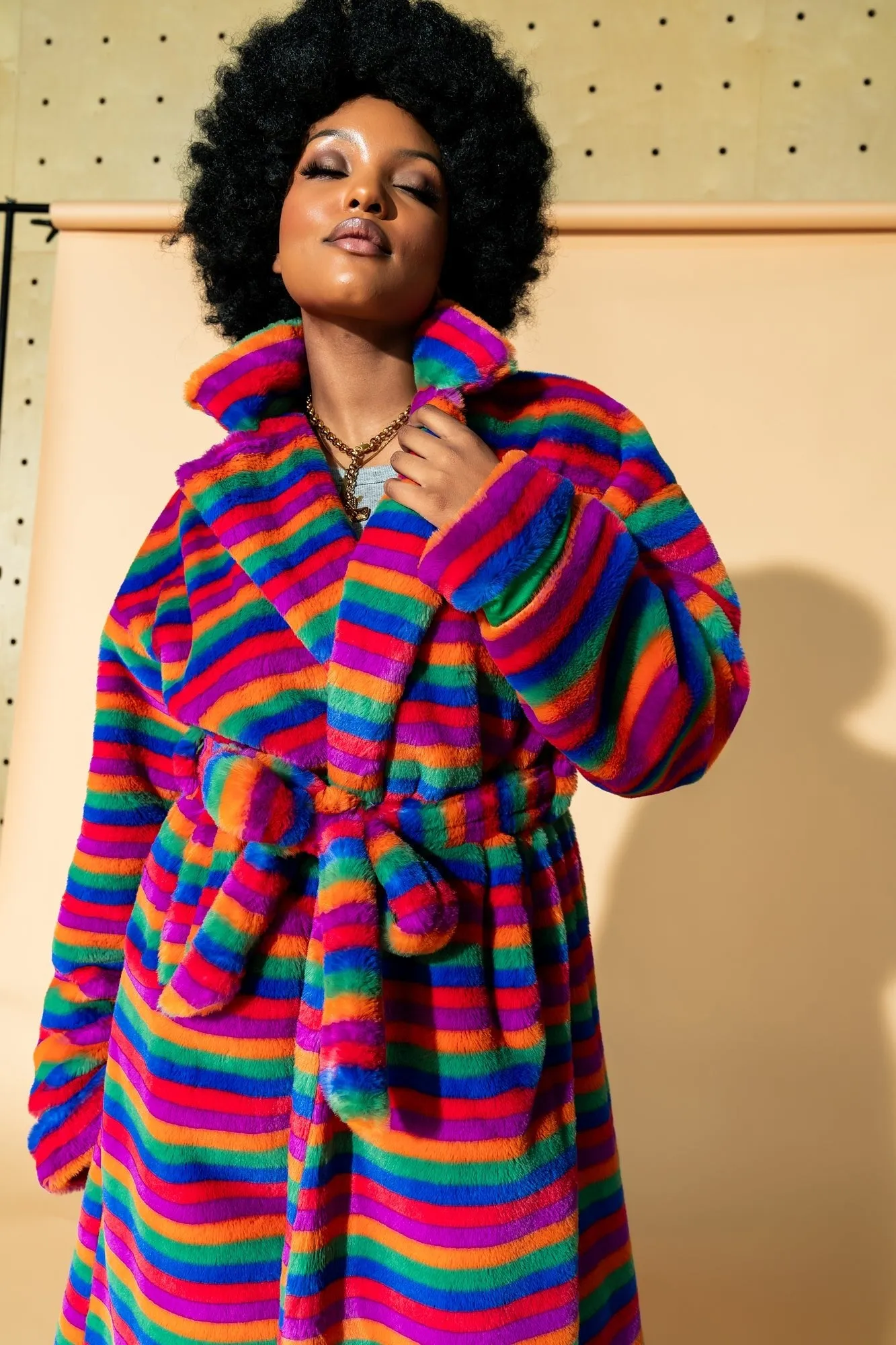 Rainbow Runaway Faux Fur Longline Coat