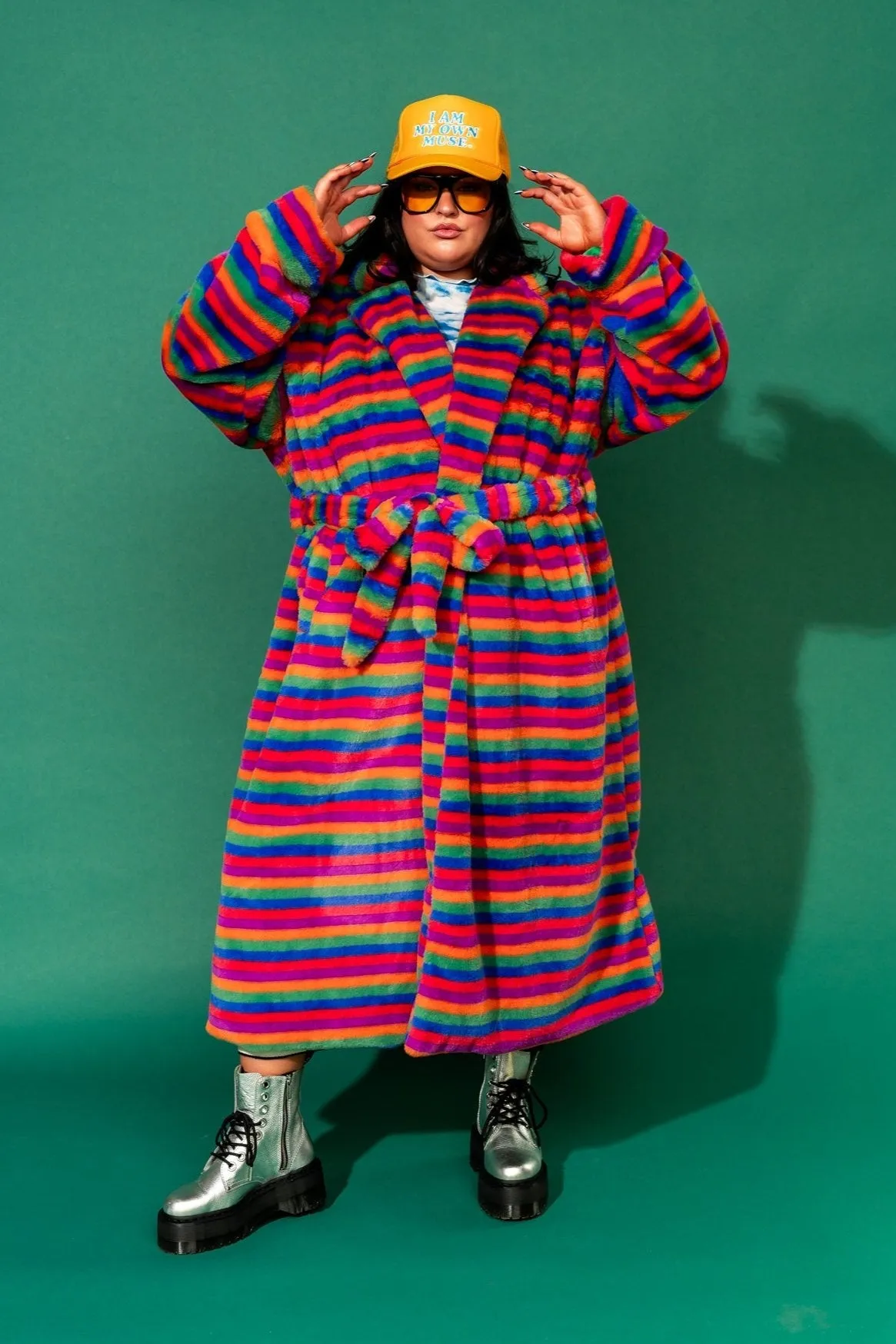 Rainbow Runaway Faux Fur Longline Coat