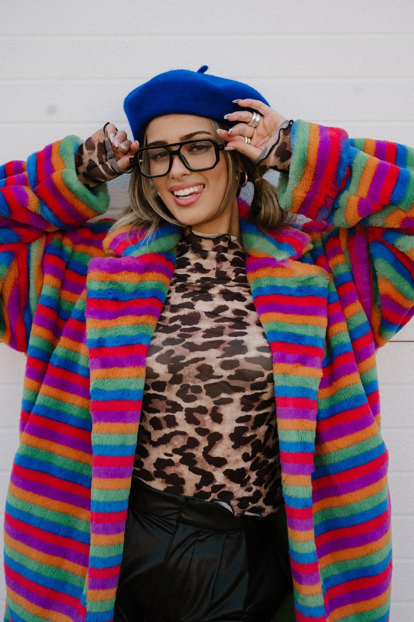 Rainbow Runaway Faux Fur Longline Coat