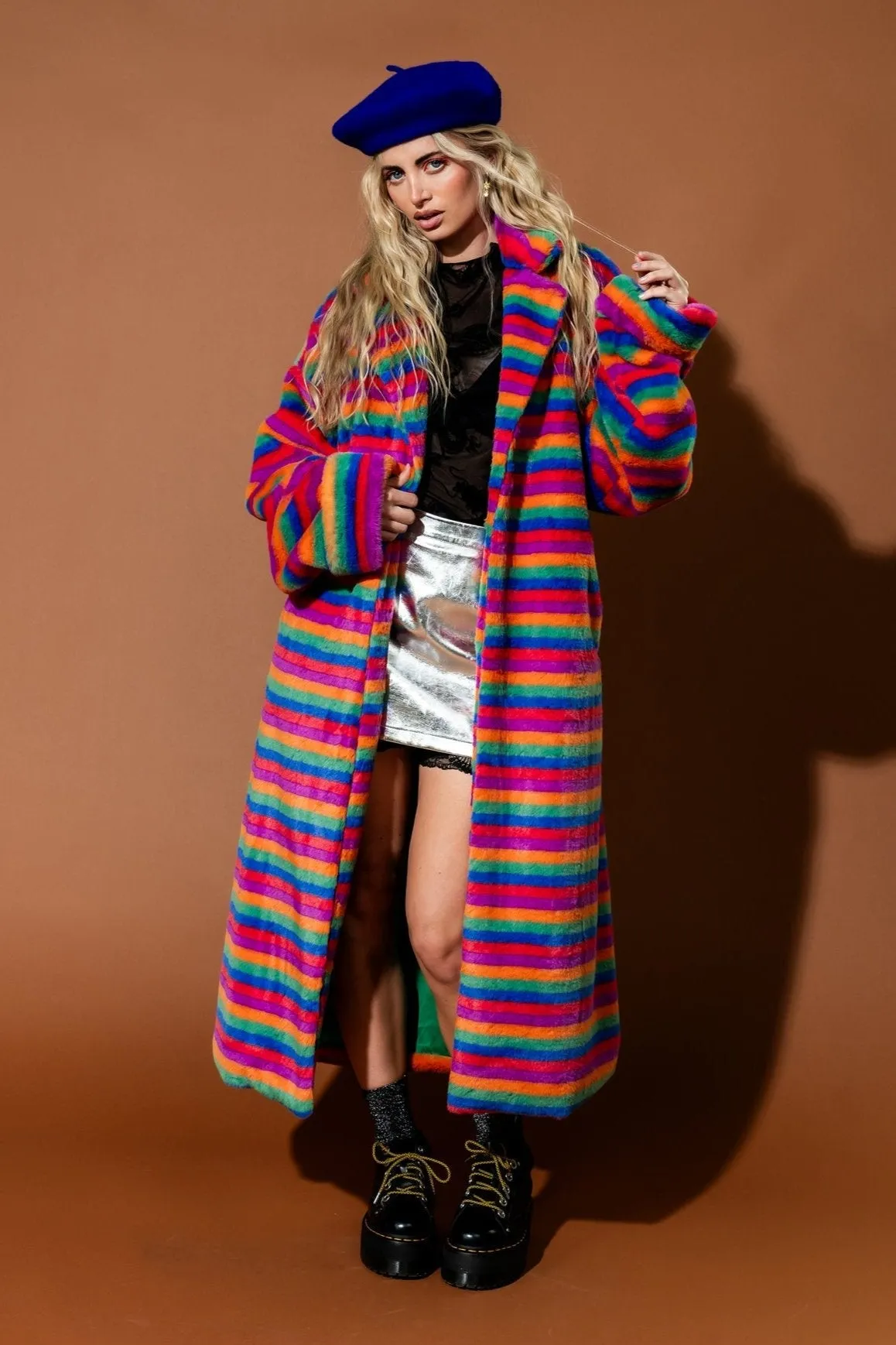 Rainbow Runaway Faux Fur Longline Coat