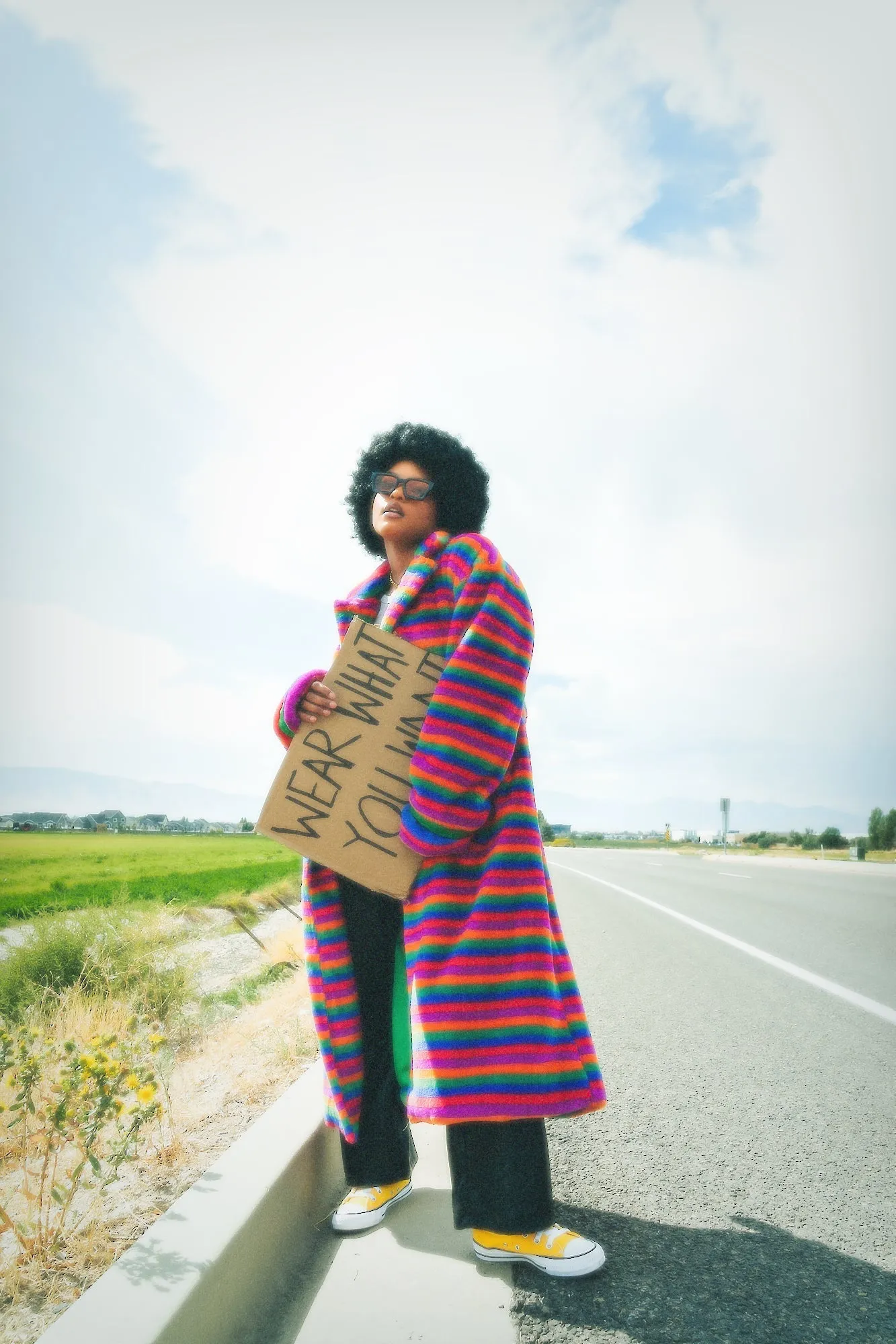 Rainbow Runaway Faux Fur Longline Coat