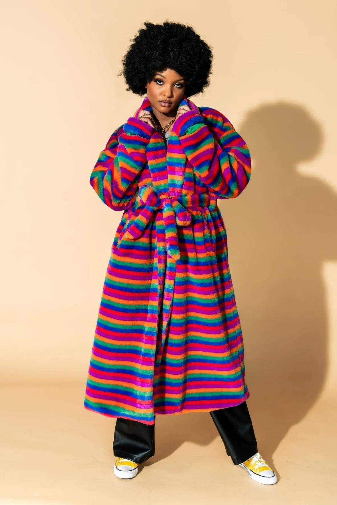 Rainbow Runaway Faux Fur Longline Coat