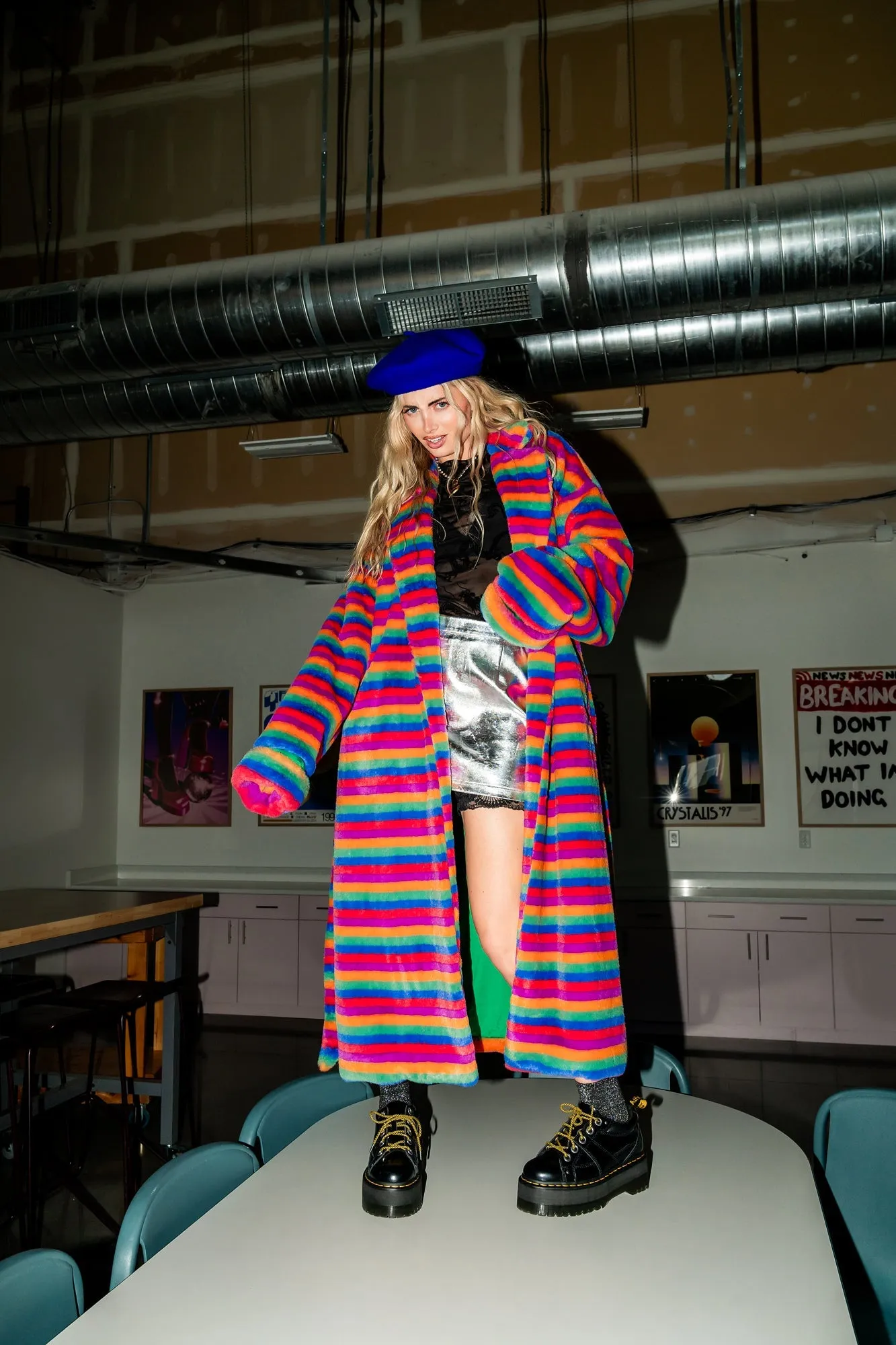 Rainbow Runaway Faux Fur Longline Coat