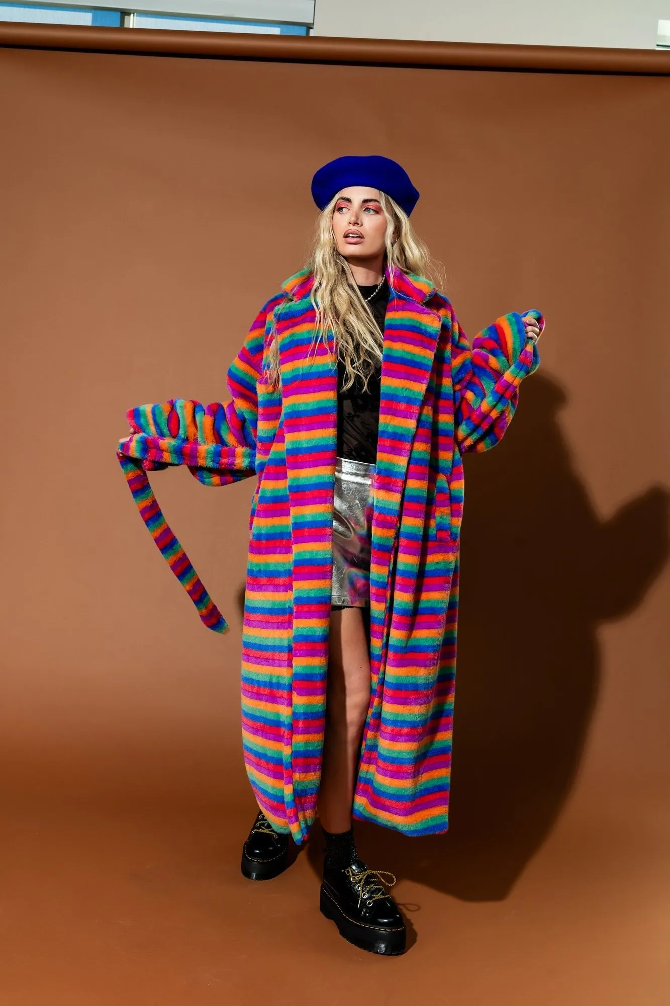 Rainbow Runaway Faux Fur Longline Coat