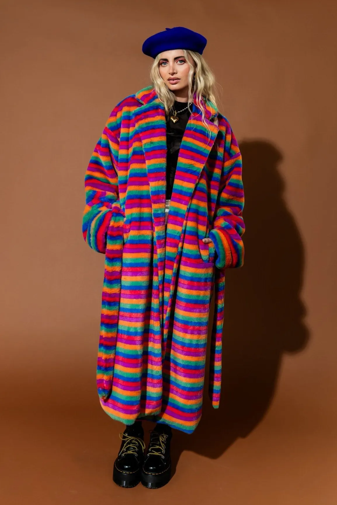 Rainbow Runaway Faux Fur Longline Coat