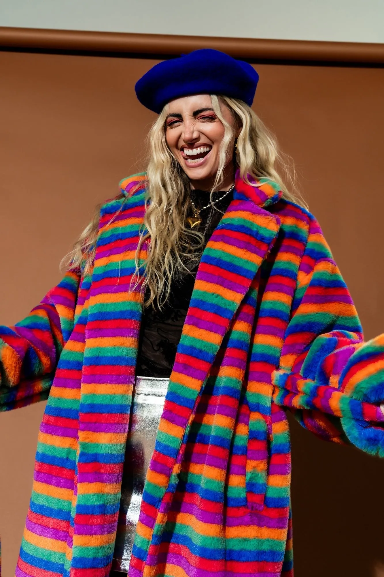 Rainbow Runaway Faux Fur Longline Coat