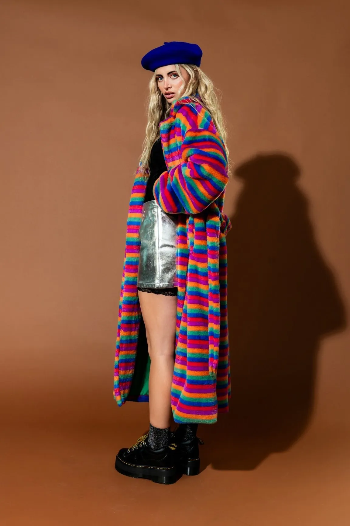 Rainbow Runaway Faux Fur Longline Coat