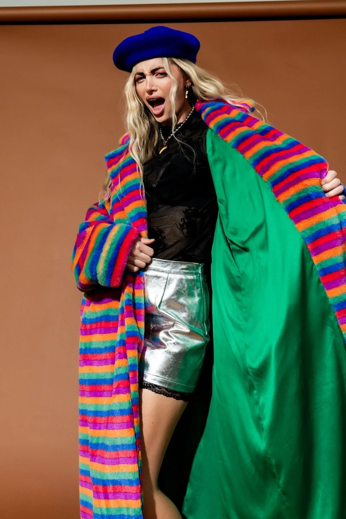 Rainbow Runaway Faux Fur Longline Coat