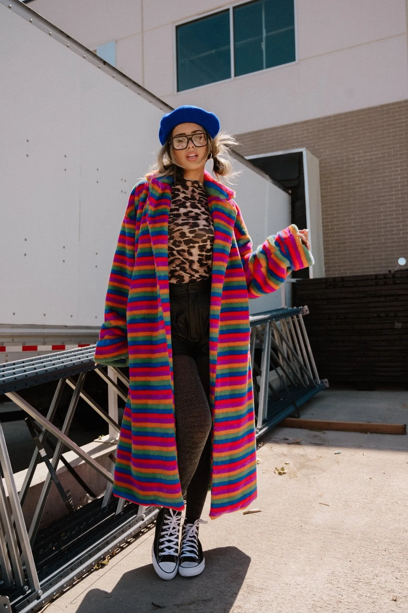 Rainbow Runaway Faux Fur Longline Coat
