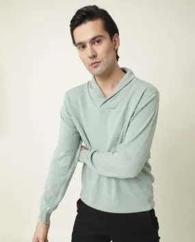 Rare Rabbit Men'S Denvy Light Green Pullover Cotton Fabric Cowl Neck Full Sleeves Slim Fit