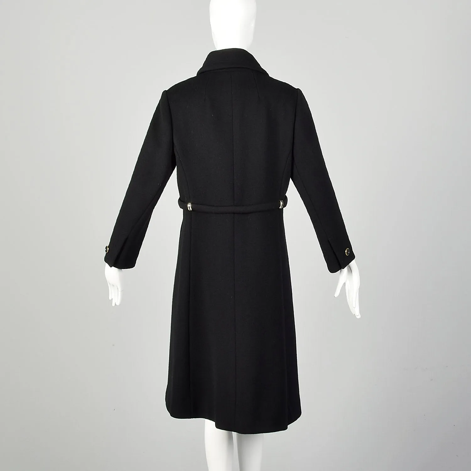 Small 1960s Mod Winter Coat Black Wool Double Breasted Overcoat