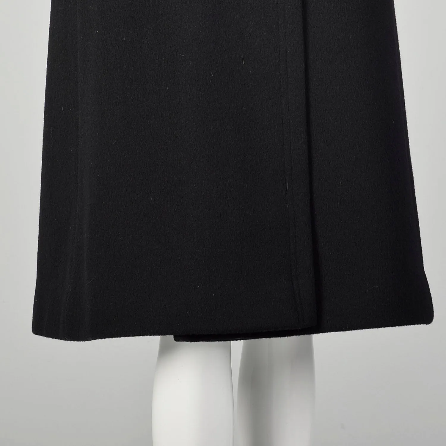 Small 1960s Mod Winter Coat Black Wool Double Breasted Overcoat
