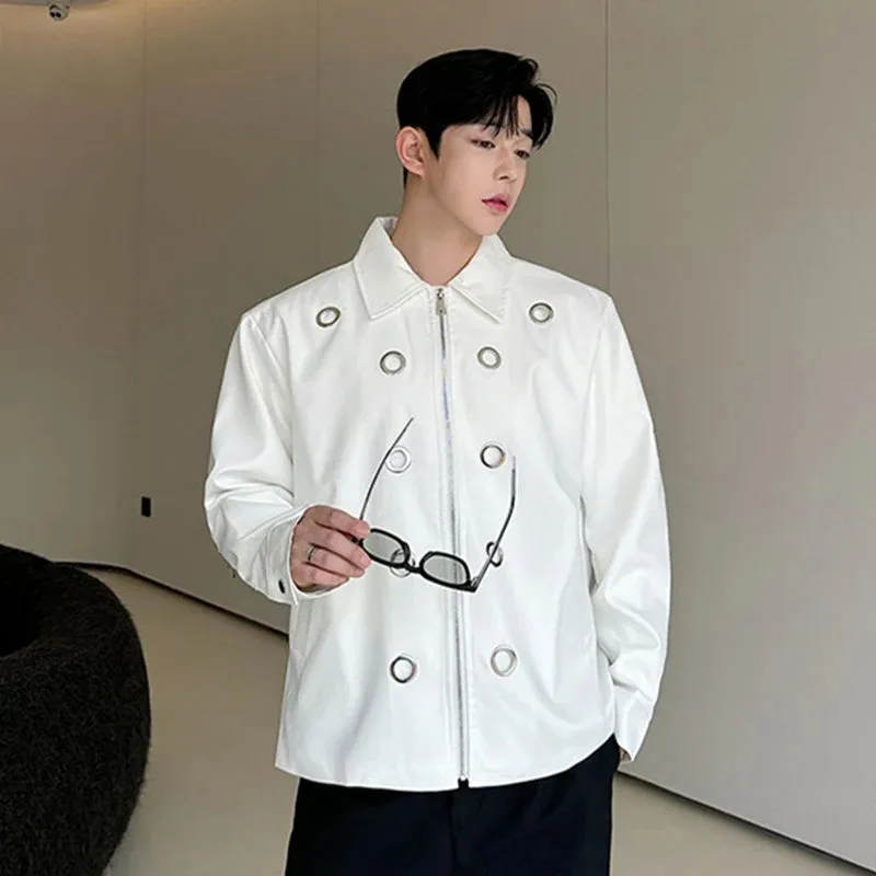 Solid White Metal Hole Loose Jacket