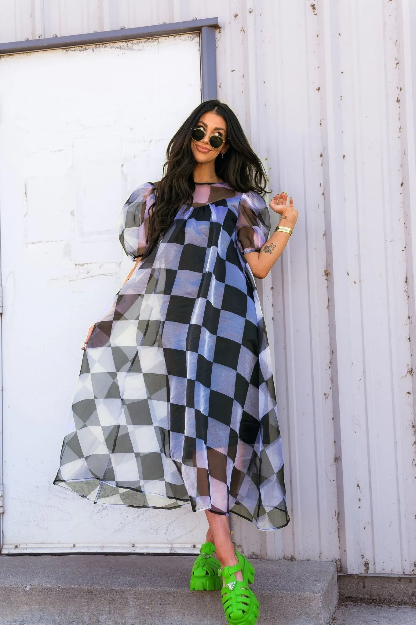 Star Energy Organza Dress in Checkerboard