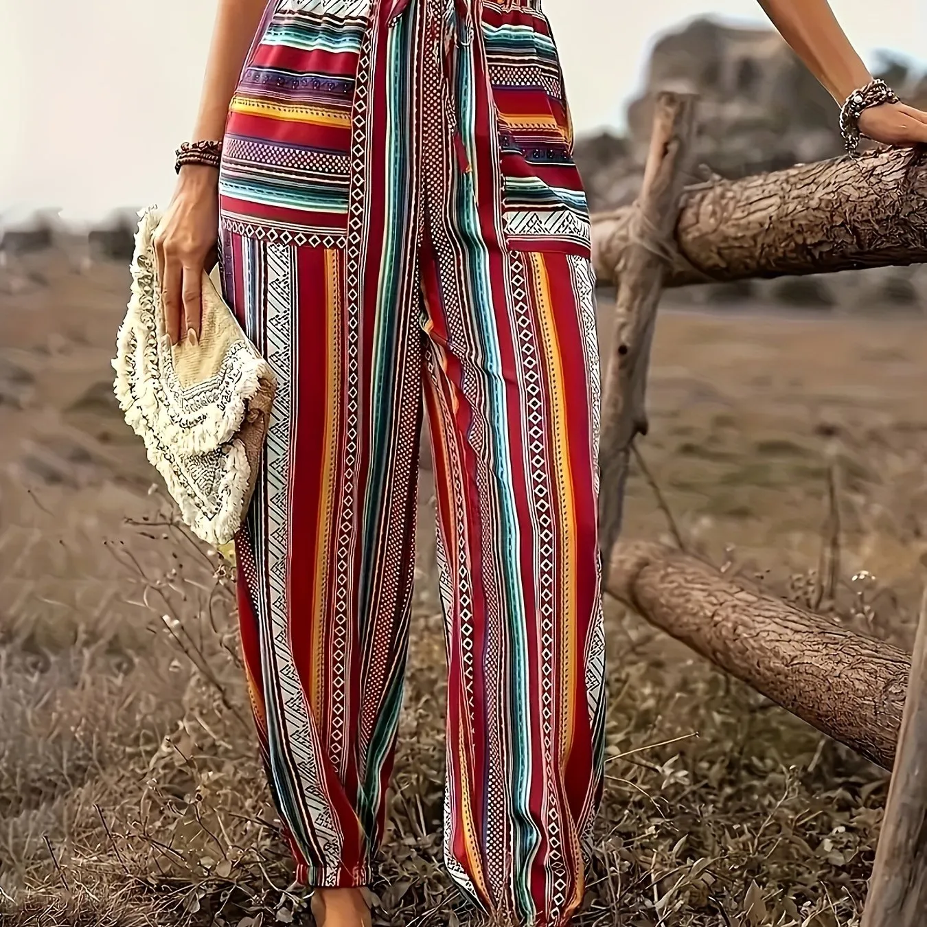 Striped Drawstring Waist Pants, Casual Loose Pants For Spring & Summer, Women's Clothing