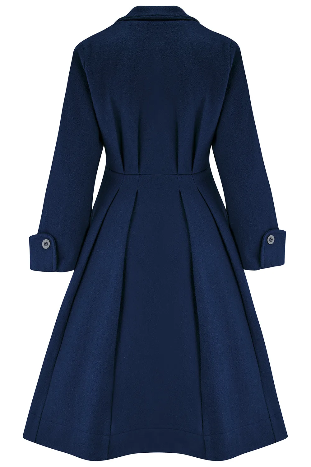 The Elizabeth Coat in Navy, 100% Wool & Satin Lined. A Classic Fitted 1940s Styled Overcoat