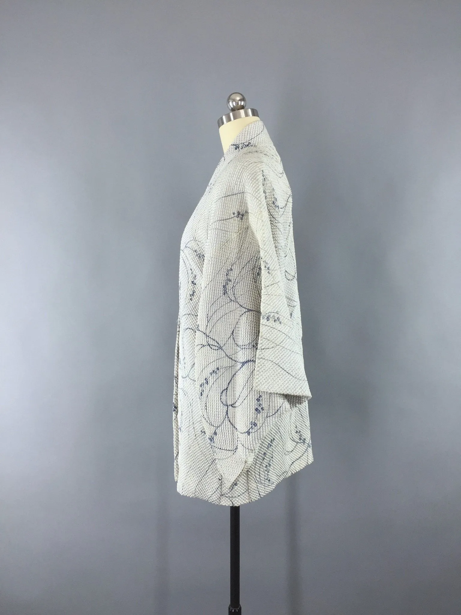 Vintage 1960s Silk Haori Kimono Cardigan / Blue-Grey Shibori