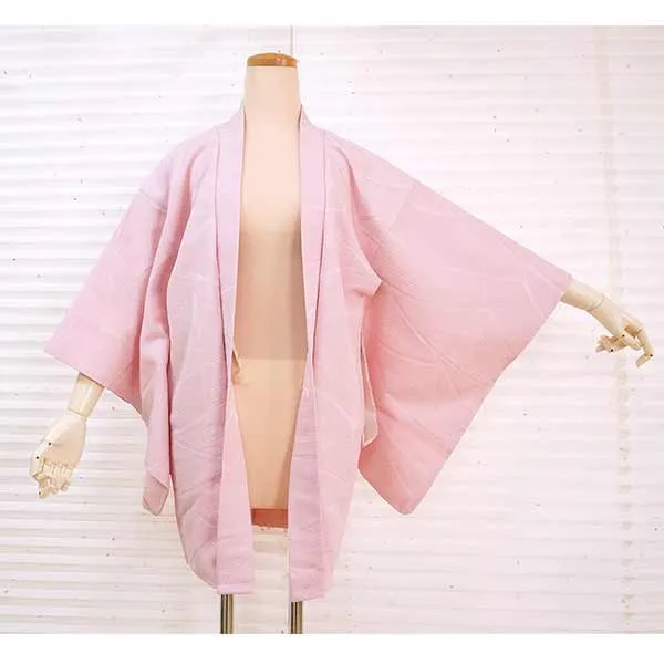 Vintage Haori Kimono Jacket Silk, Pink base, Wave Pattern