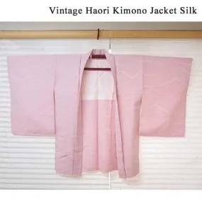 Vintage Haori Kimono Jacket Silk, Pink base, Wave Pattern