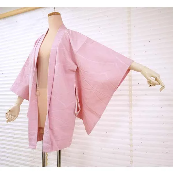 Vintage Haori Kimono Jacket Silk, Pink base, Wave Pattern