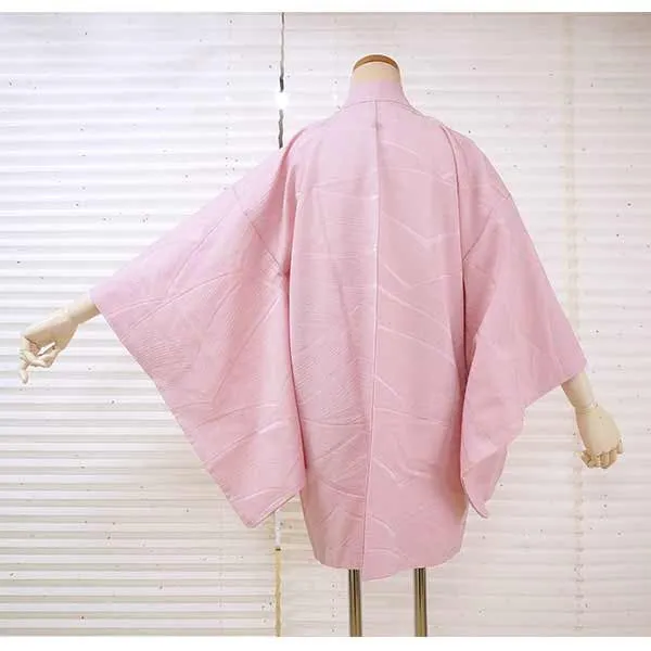Vintage Haori Kimono Jacket Silk, Pink base, Wave Pattern