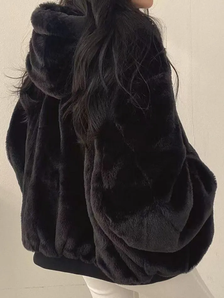 Wenkouban-Spring Casual Outfits Y2K Outfits Reversible Oversize Fleece Hooded Jacket