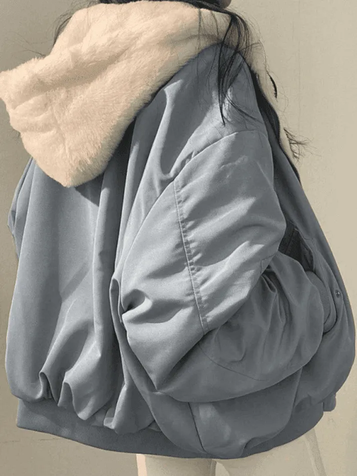 Wenkouban-Spring Casual Outfits Y2K Outfits Reversible Oversize Fleece Hooded Jacket