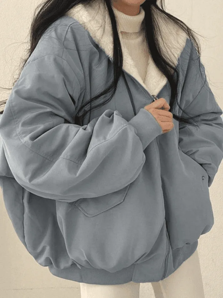 Wenkouban-Spring Casual Outfits Y2K Outfits Reversible Oversize Fleece Hooded Jacket