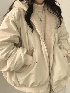 Wenkouban-Spring Casual Outfits Y2K Outfits Reversible Oversize Fleece Hooded Jacket