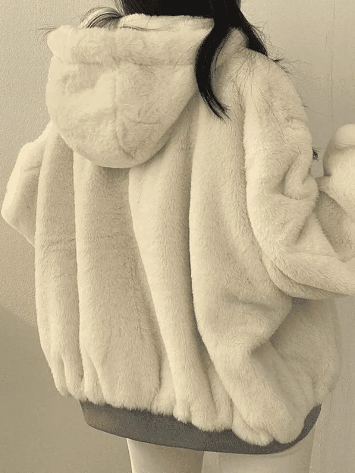 Wenkouban-Spring Casual Outfits Y2K Outfits Reversible Oversize Fleece Hooded Jacket