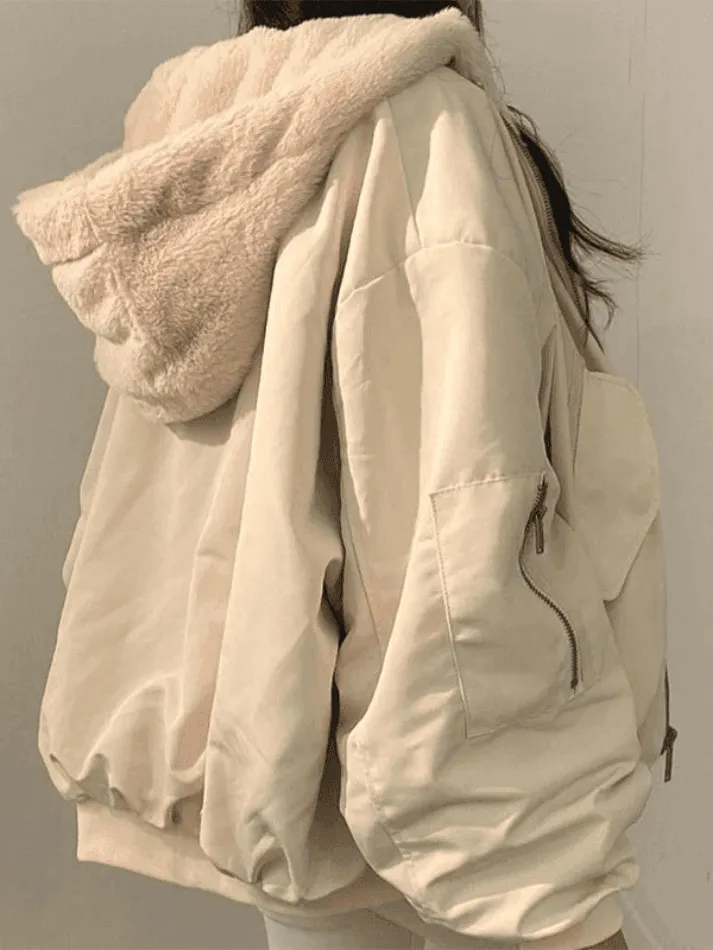 Wenkouban-Spring Casual Outfits Y2K Outfits Reversible Oversize Fleece Hooded Jacket