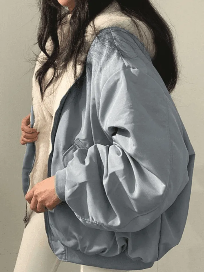 Wenkouban-Spring Casual Outfits Y2K Outfits Reversible Oversize Fleece Hooded Jacket