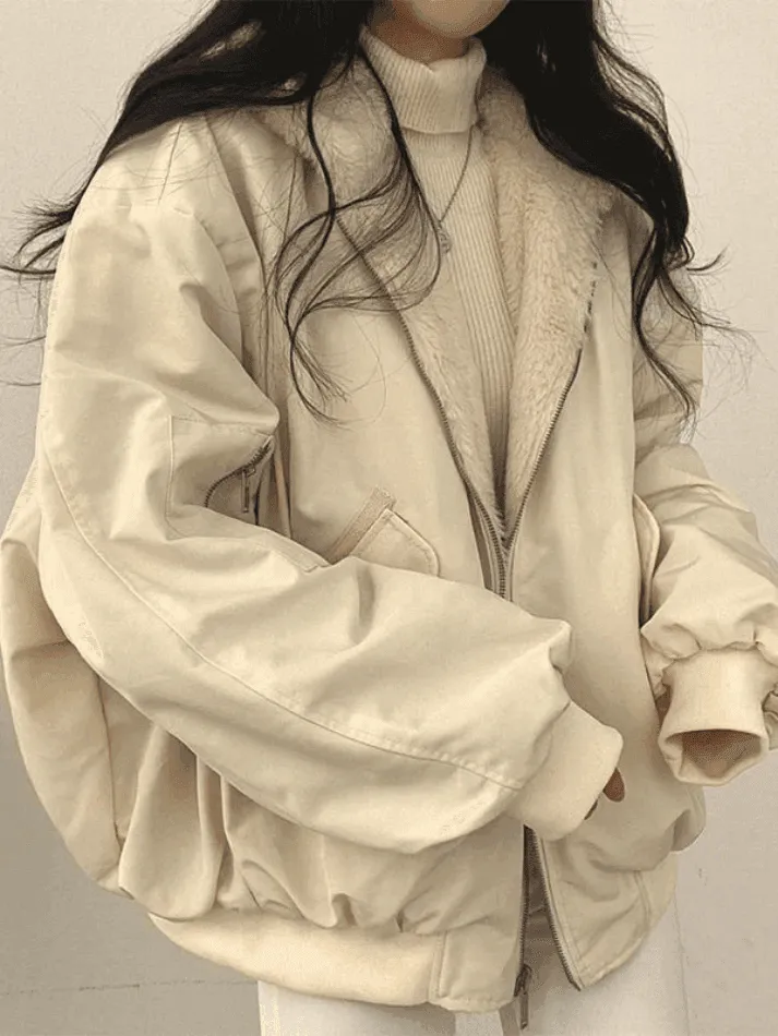 Wenkouban-Spring Casual Outfits Y2K Outfits Reversible Oversize Fleece Hooded Jacket