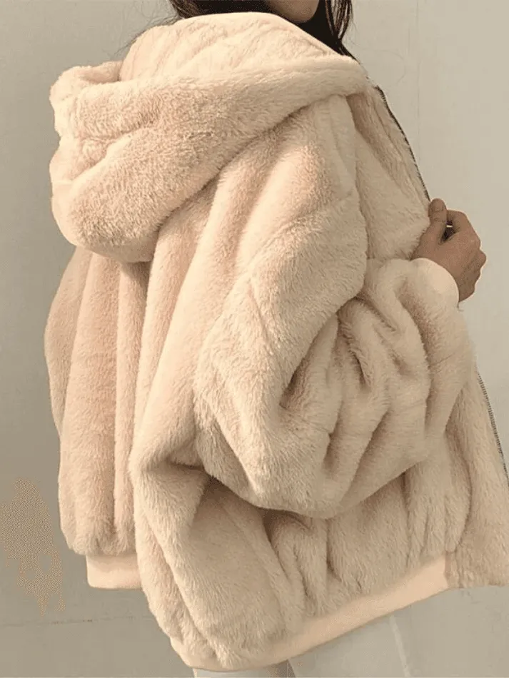 Wenkouban-Spring Casual Outfits Y2K Outfits Reversible Oversize Fleece Hooded Jacket