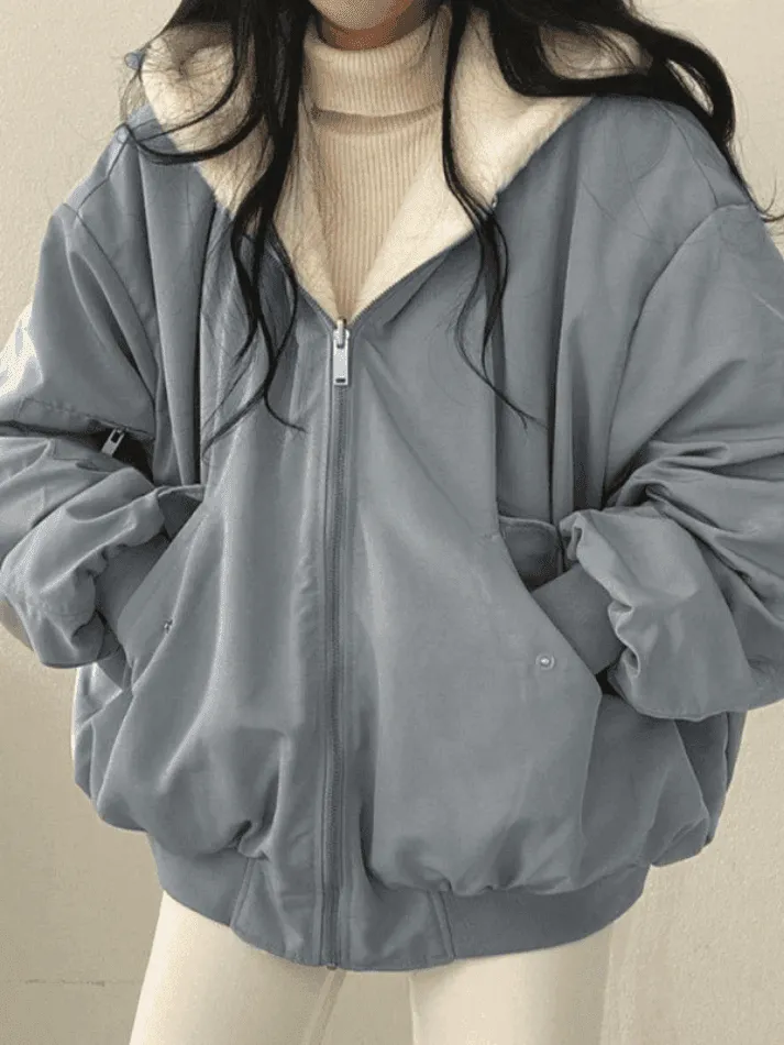 Wenkouban-Spring Casual Outfits Y2K Outfits Reversible Oversize Fleece Hooded Jacket